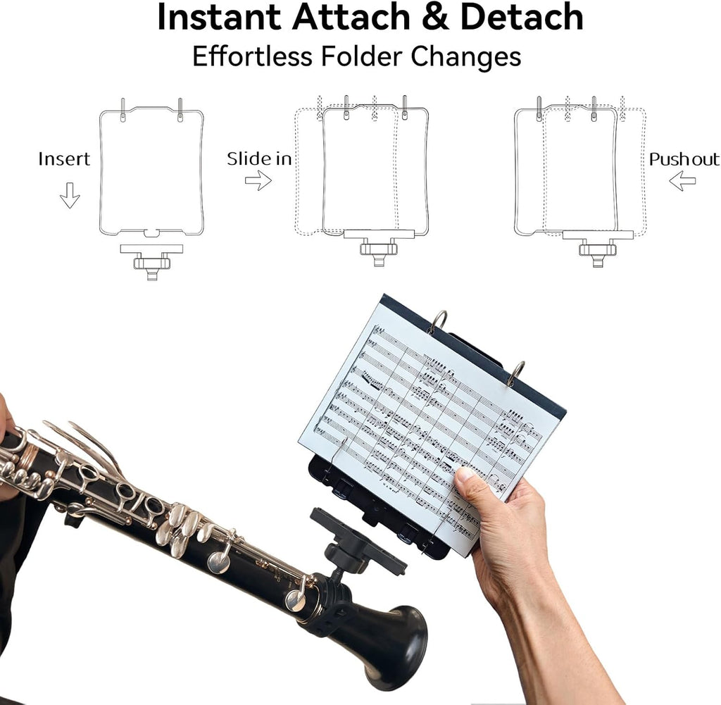 Adjustable Clarinet Lyre TC10C with Flip Folder for Marching Band | Clarinet-mounted design, adjustable viewing angle