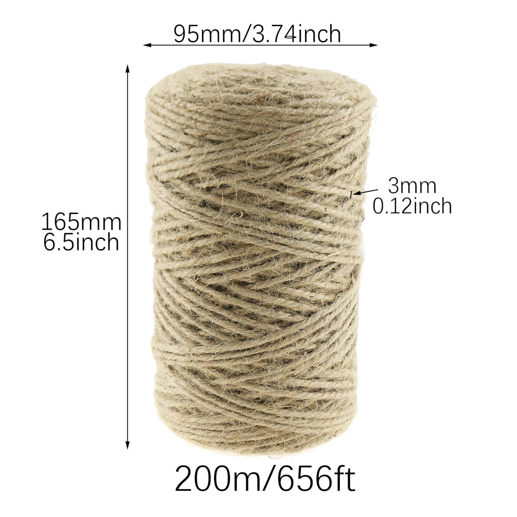 Hand Woven Jute Cord 656 Feet 3mm Multipurpose Horticultural Natural Twine Suitable for Gift Wrapping Handicrafts