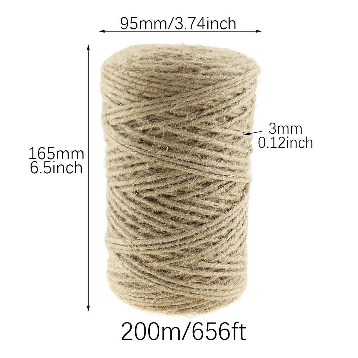 Hand Woven Jute Cord 656 Feet 3mm Multipurpose Horticultural Natural Twine Suitable for Gift Wrapping Handicrafts