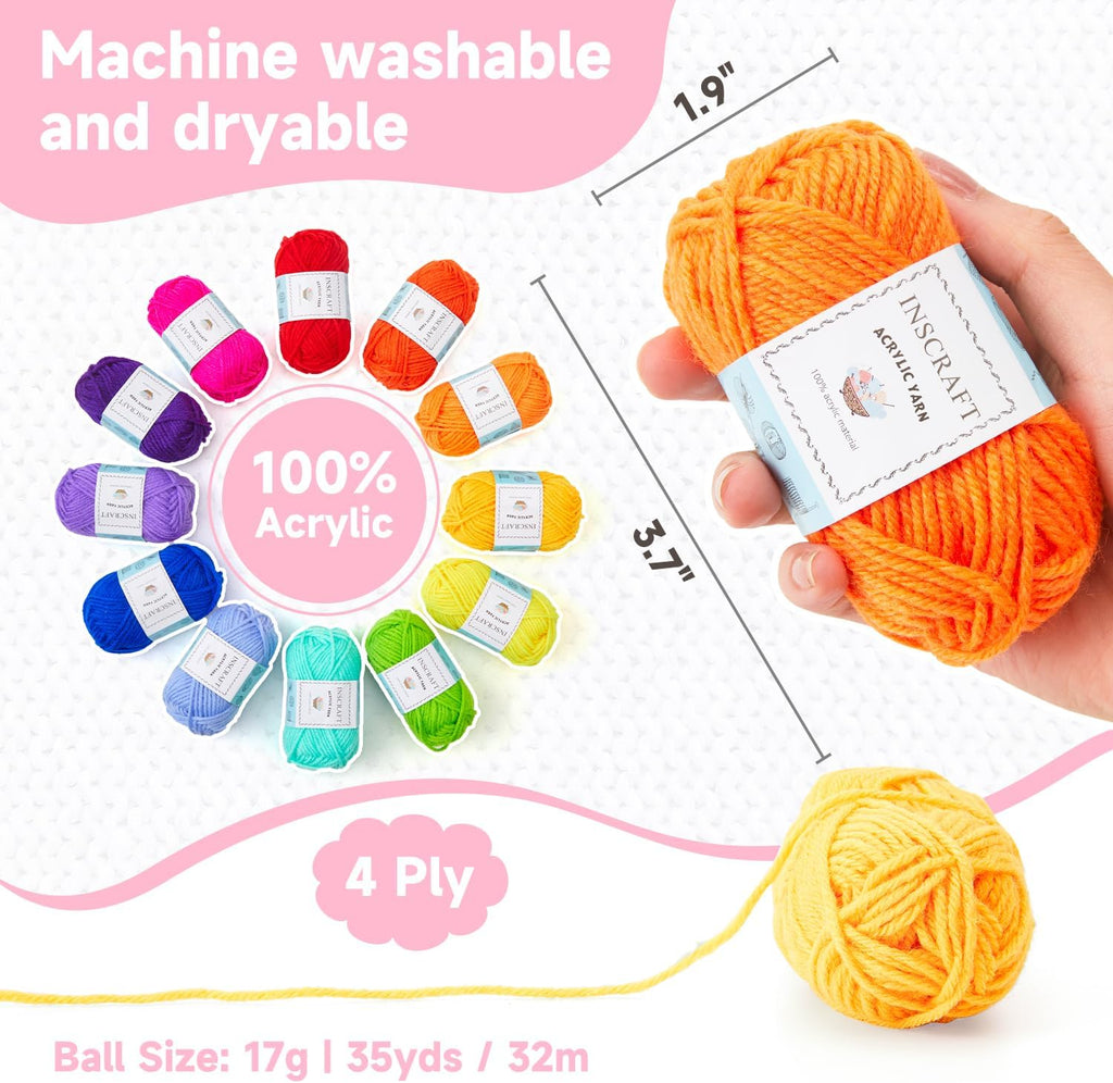 48 PCS Crochet Yarn Kit, 1400 Yards 40 Colors Acrylic Yarn Skeins, 2 Crochet Hooks, 2 Weaving Needles, 4 Stitch