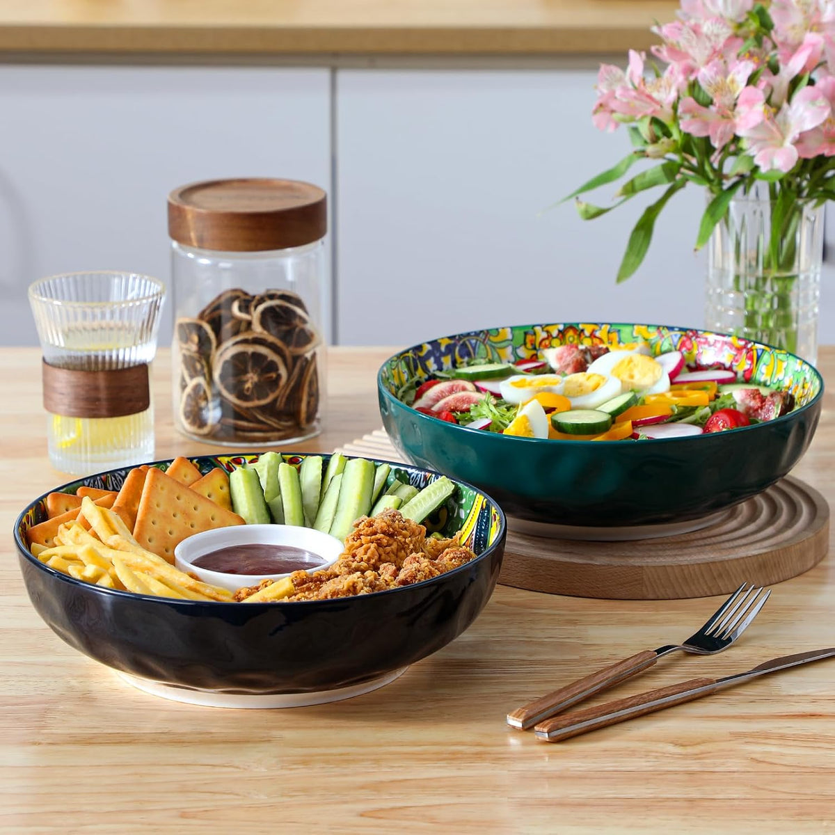 Large Serving Bowls,78 Oz Salad Bowls Set of 2, Green