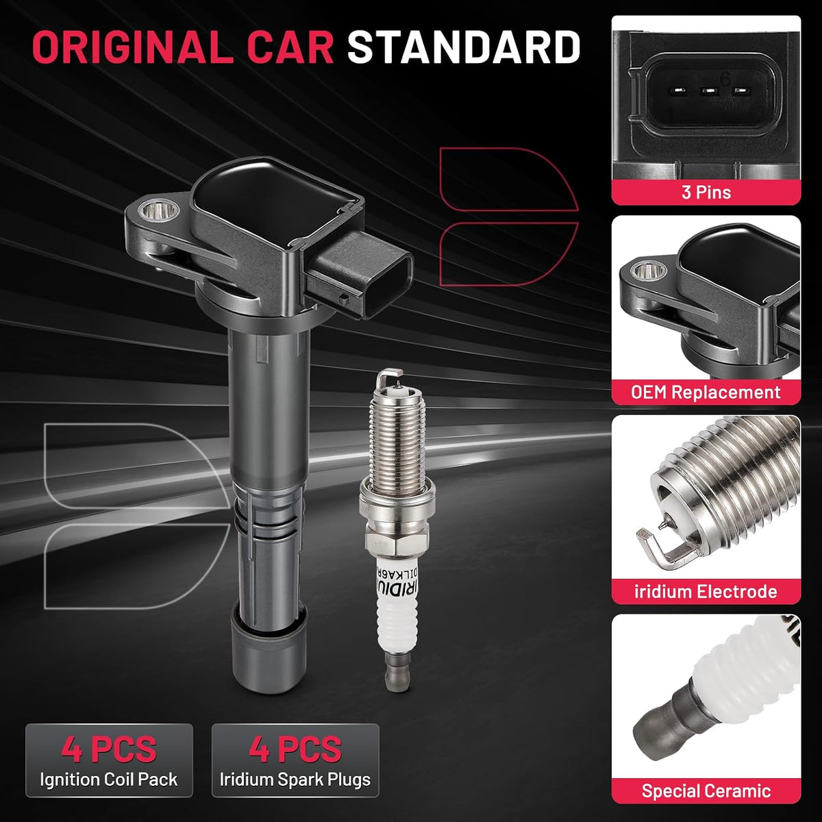 BDFHYK Ignition Coil UF583 and Spark Plug 9807B-561BW for Honda Accord