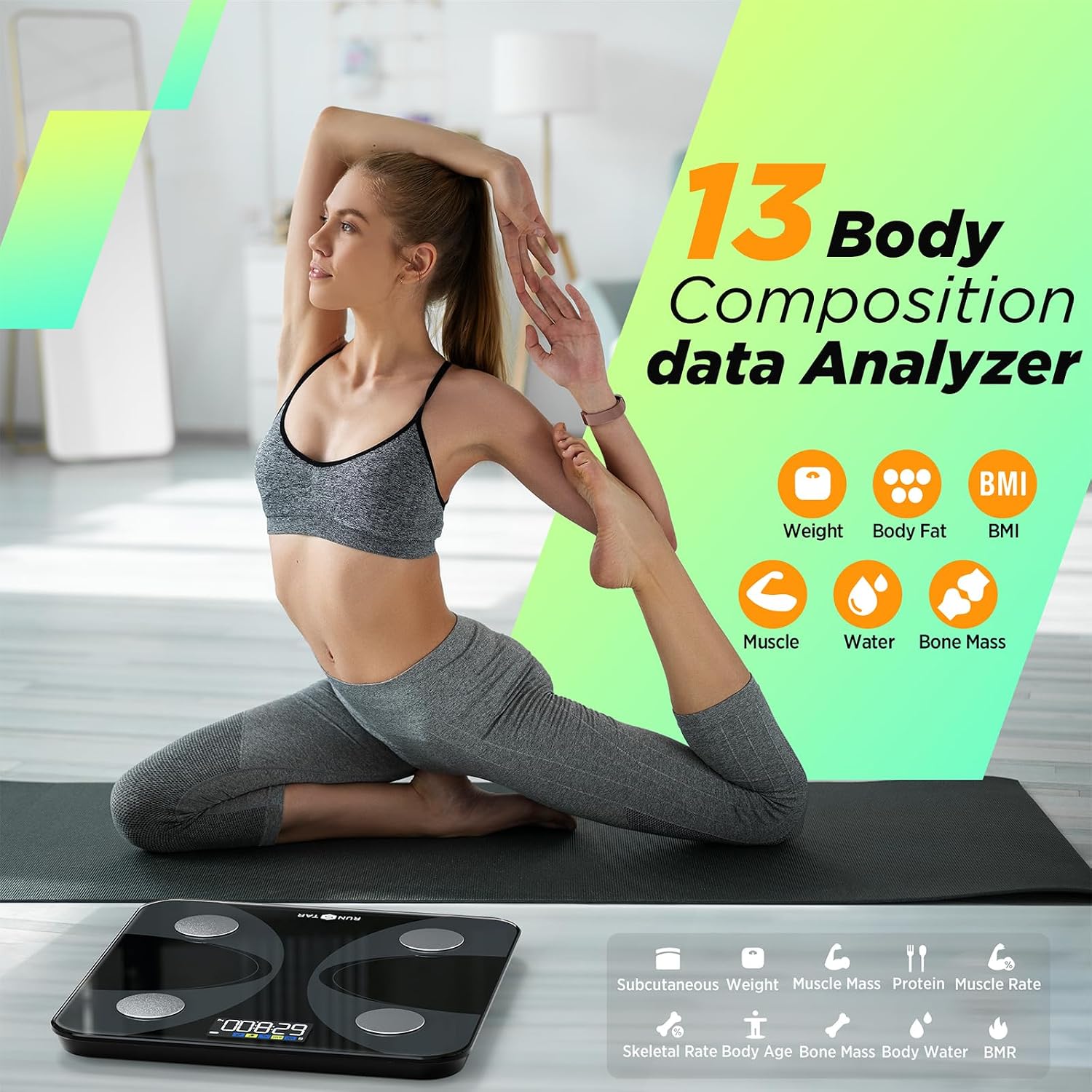 Scale for Body Weight and Fat Percentage, RunSTAR Digital Accurate Bathroom Smart Scale with Large Display, FSA&HSA