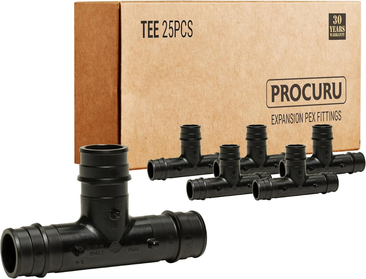 [25-Pack] PROCURU 3/4-Inch Tee, Expansion PEX-A F1960 Plumbing Fitting, Certified Safe