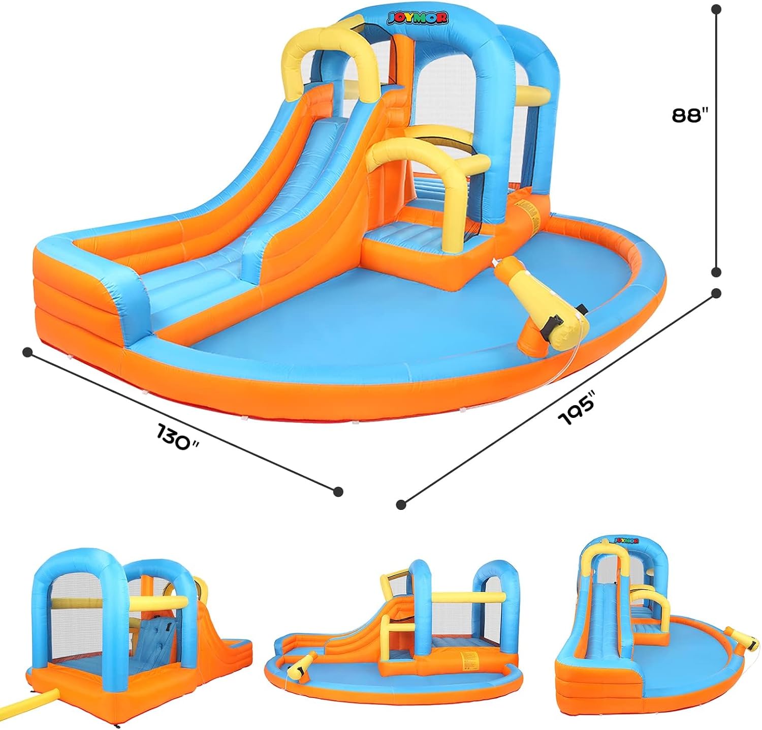 5-in-1 Inflatable Water Slide Park, Water Bounce House w/Air Blower, Climbing Wall, Double Jump Area, Splash Pool