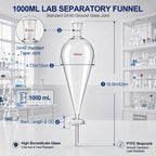 1000 ml Separatory Funnel, Borosilicate Glass, PTFE Stopcock