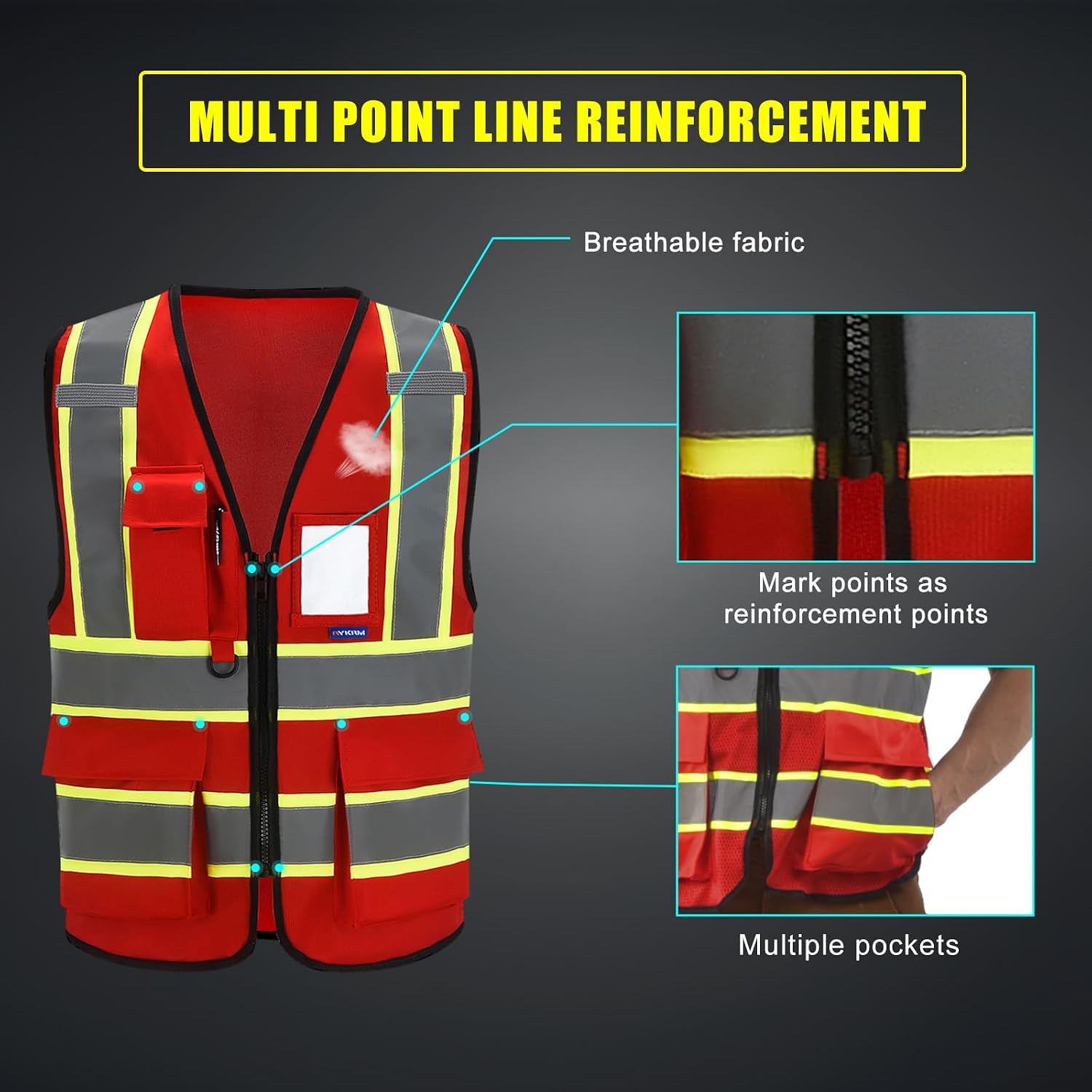 11 color High Vis Reflective Safety Vest for Women Men Pocket Zipper ANSI/ISEA Standard