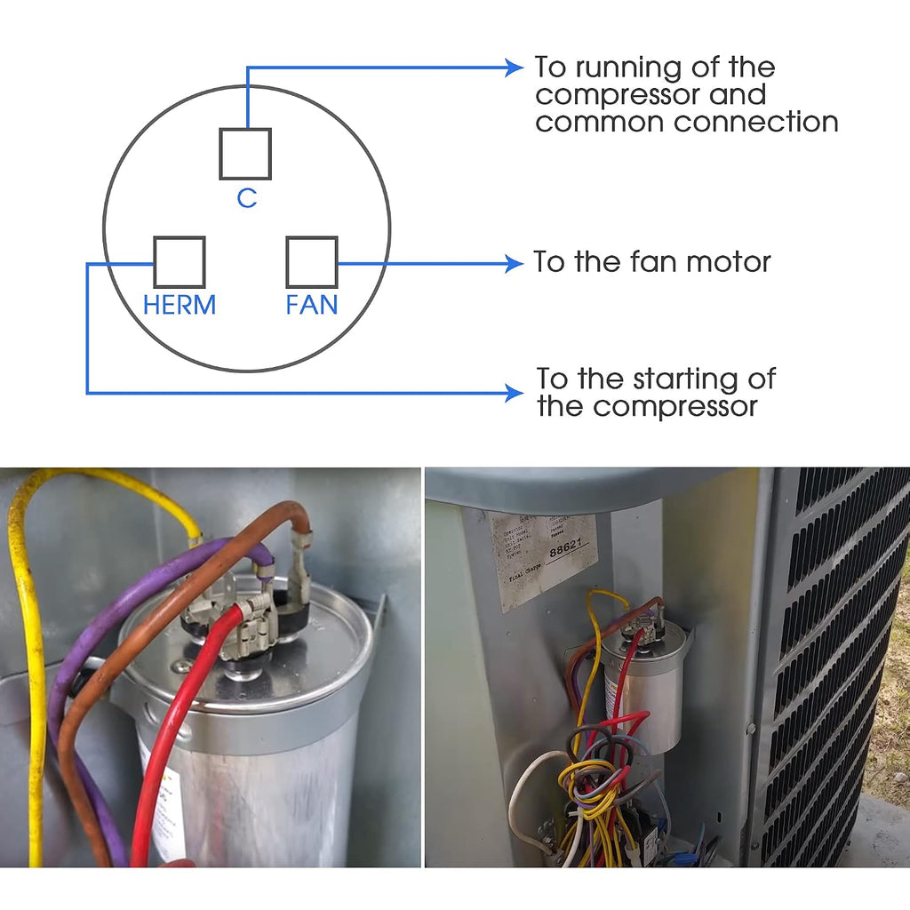 Fiada 70/5 MFD uF 370/440V CBB65 Dual Run Round Capacitor for AC Motor