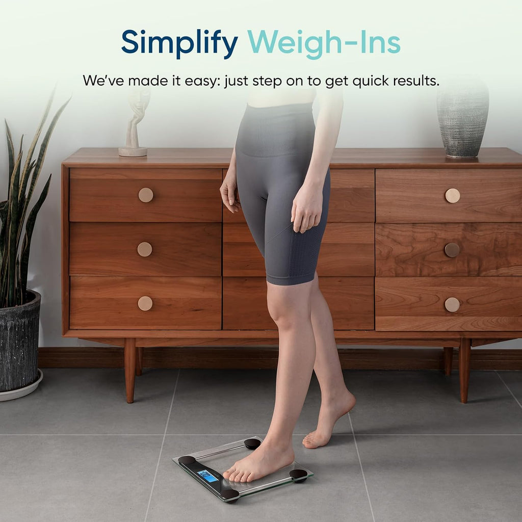 Digital Body Weight Bathroom Scale, 6mm Tempered Glass, Black | 400 Pounds Capacity, Large Blue LCD Backlight