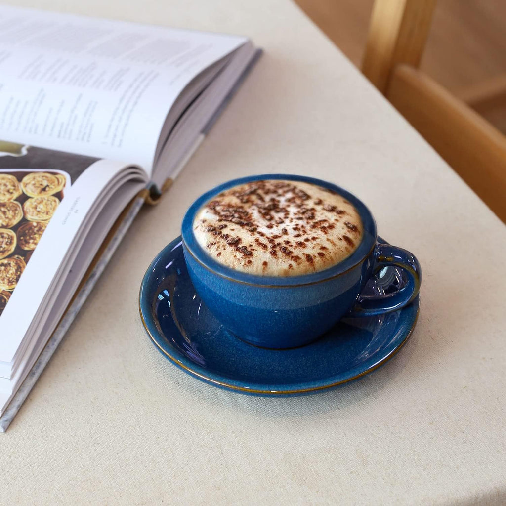 8 oz Cappuccino Cups with Saucers, Set of 4, Large Ceramic Coffee Cup Set for Au Lait, Flat White, Latte, Cafe Mocha