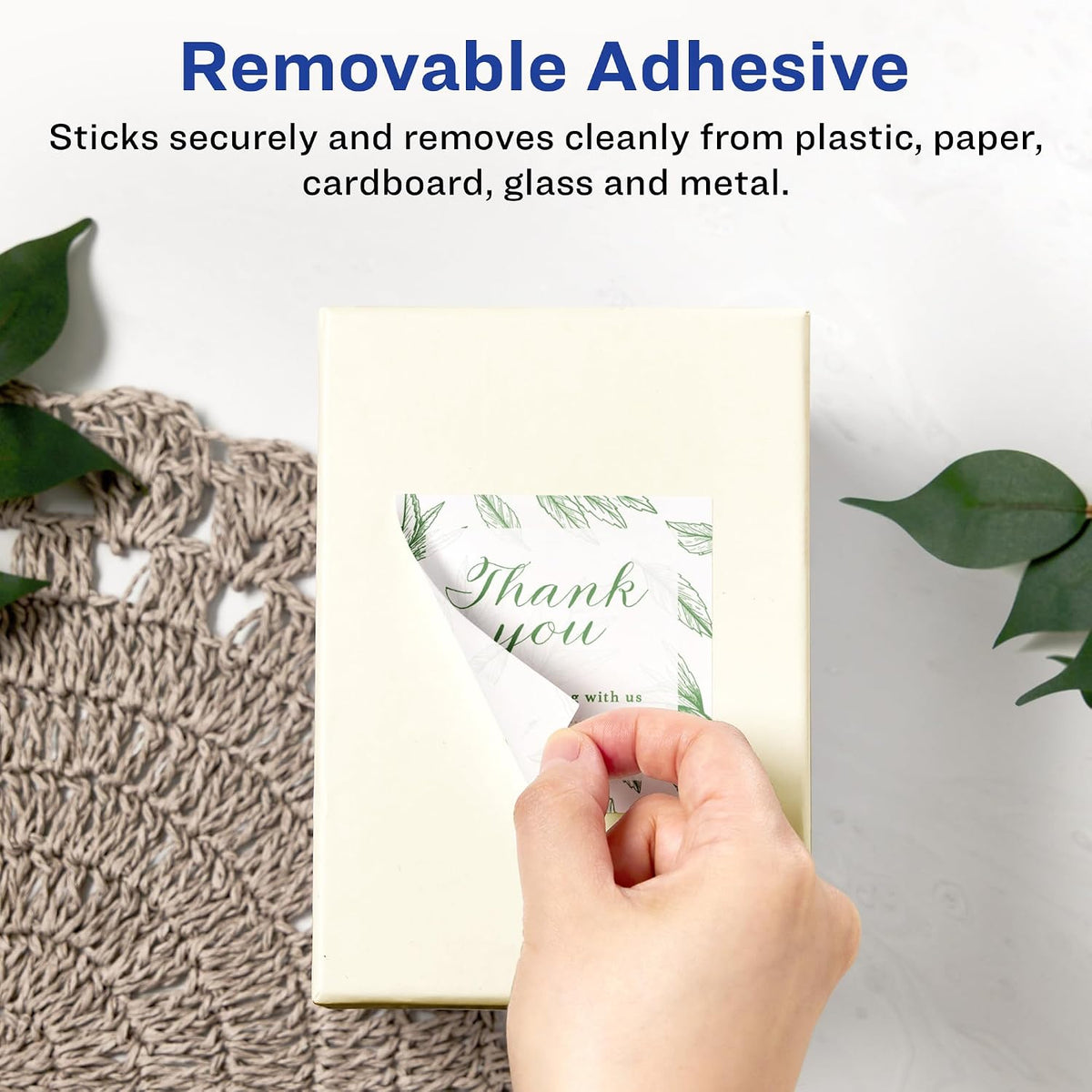 Matte White Removable Square Labels, Sure Feed Technology, Print-to-The-Edge, 3" x 3", 90 Removable Labels