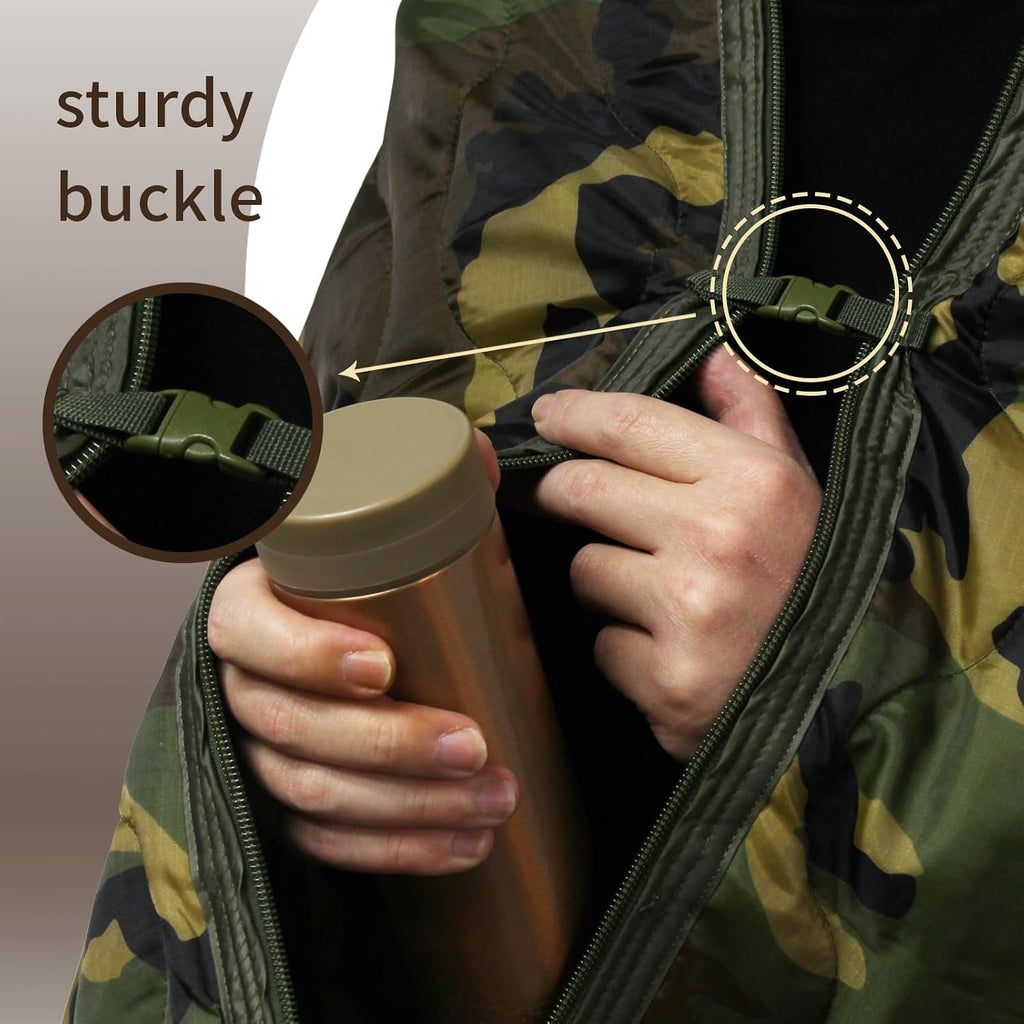 Military Blanket - Camping Sleeping Bag with Zipper, Poncho Liner Thermal Insulated Blanket, Lightweight Portable