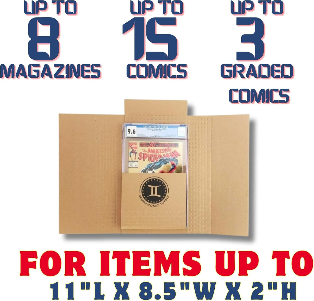 Gemini Wrap Mailer Comic Shipping Boxes (35-Pack, 8.5"L x 2"W x 11"H)