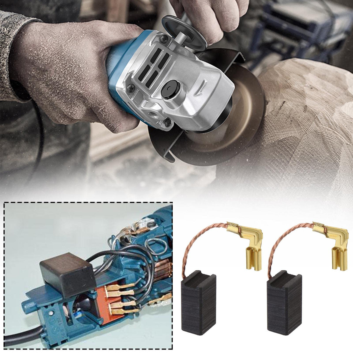 Micro Traders 2 Pairs Carbon Brushes with Spring Connector Multifunctional Sanding Machine Motor Replacement Part Compatible with Dewalt DWE315 DWE314 Power Tool Accessories