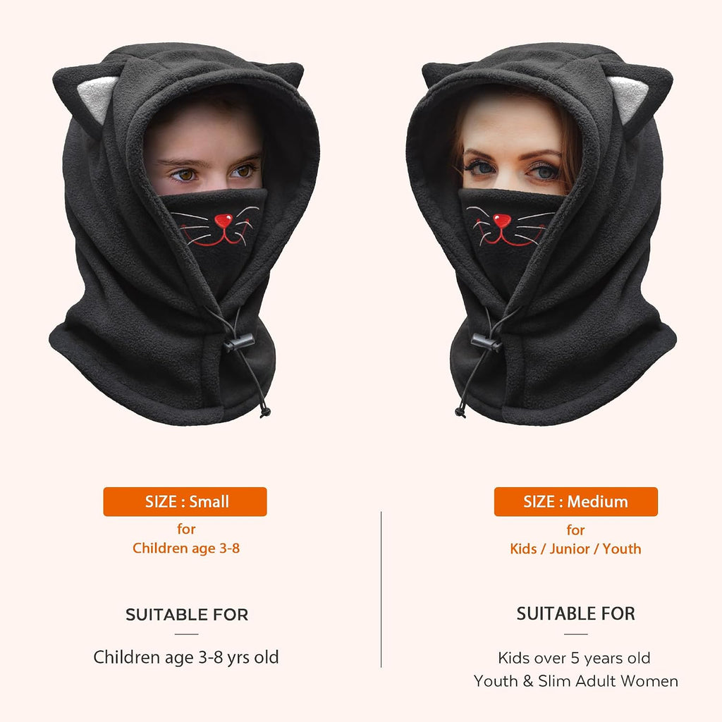Kids Winter Hat Balaclava, Fleece Cold-Weather Hood for Boys & Girls School and Outdoor Snow Play