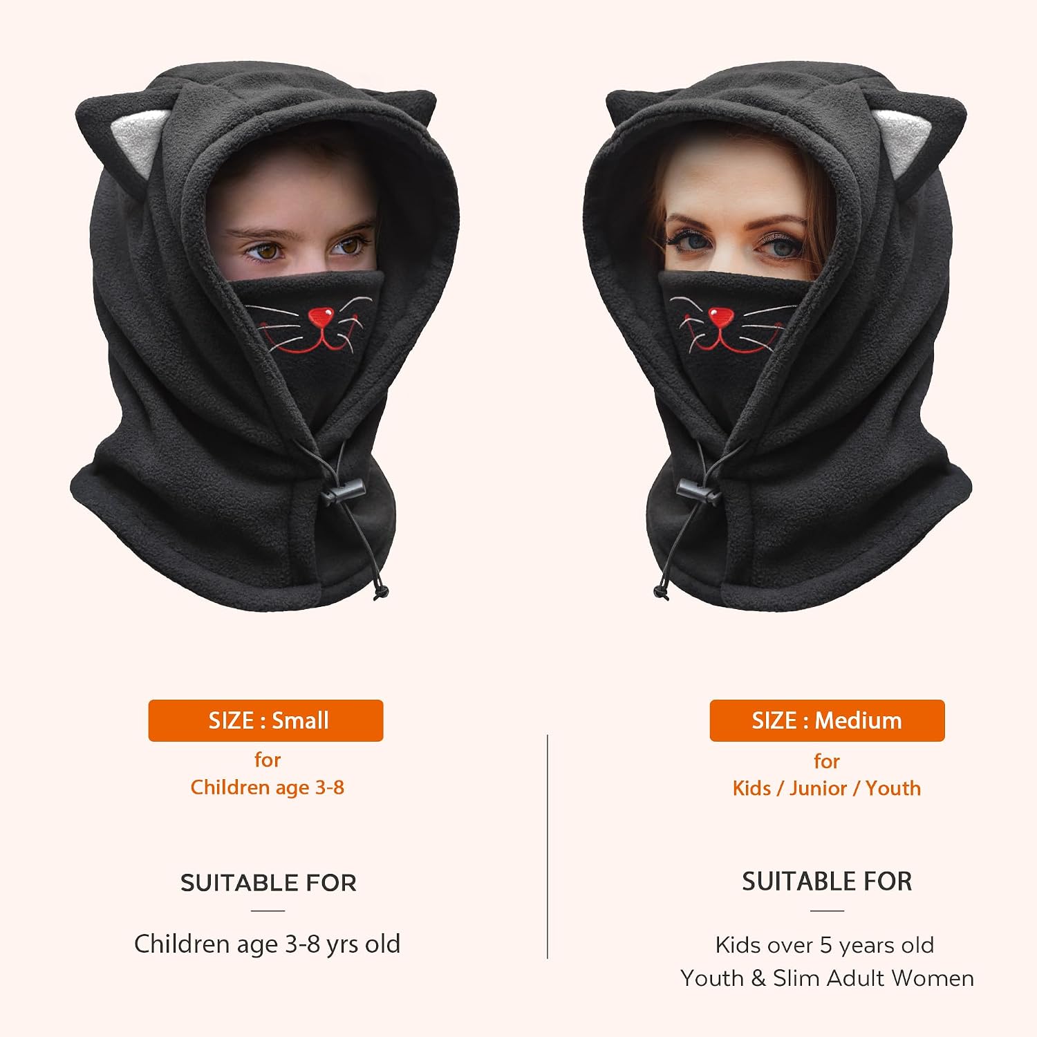 Kids Winter Hat Balaclava, Fleece Cold-Weather Hood for Boys & Girls School and Outdoor Snow Play
