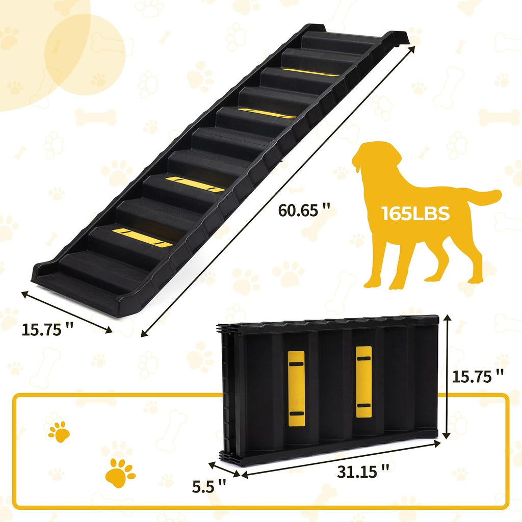 Portable Dog Car Ramps 61" L Folding High Traction Pet Stairs for Vehicles,SUV/Truck,Lightweight Ladder Ramp for Dogs