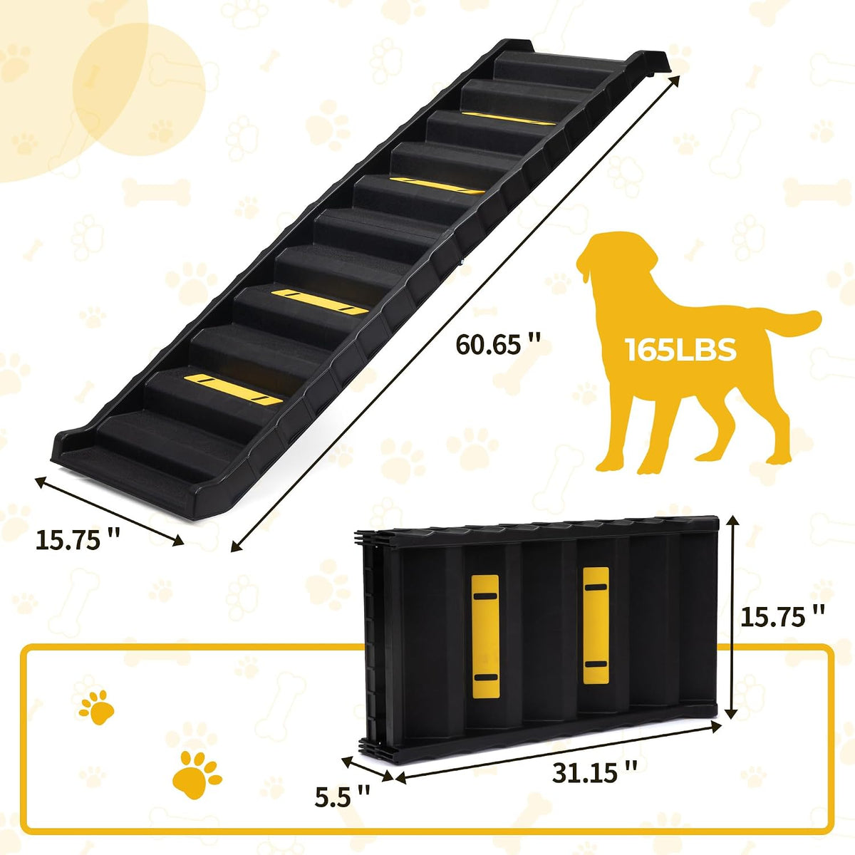 Portable Dog Car Ramps 61" L Folding High Traction Pet Stairs for Vehicles,SUV/Truck,Lightweight Ladder Ramp for Dogs