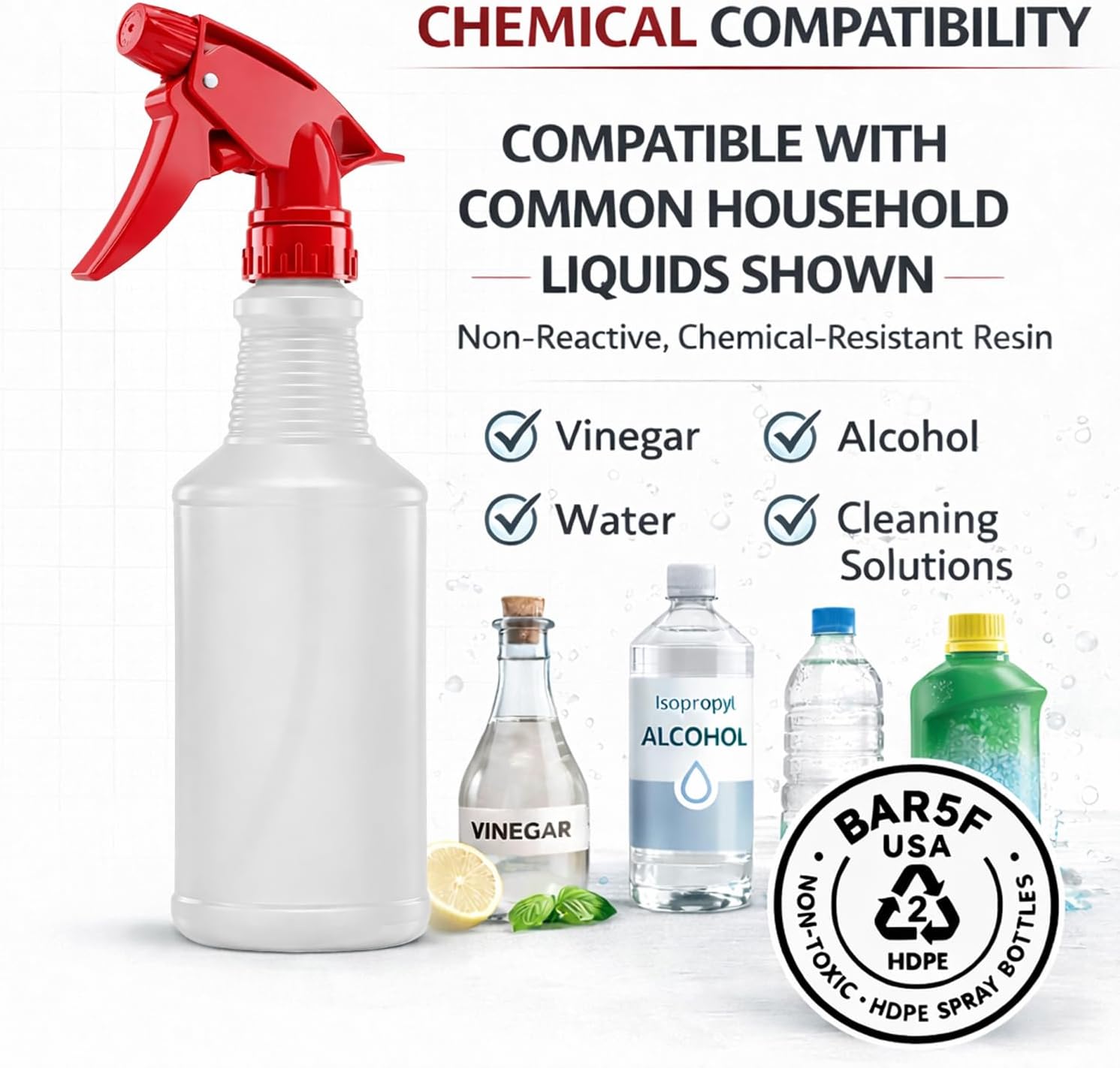 Spray Bottles, 16 Oz, 4 Pack, Chemical-Resistant HDPE, BPA-Free, Non-Toxic, Red Trigger Sprayers, Refillable Empty