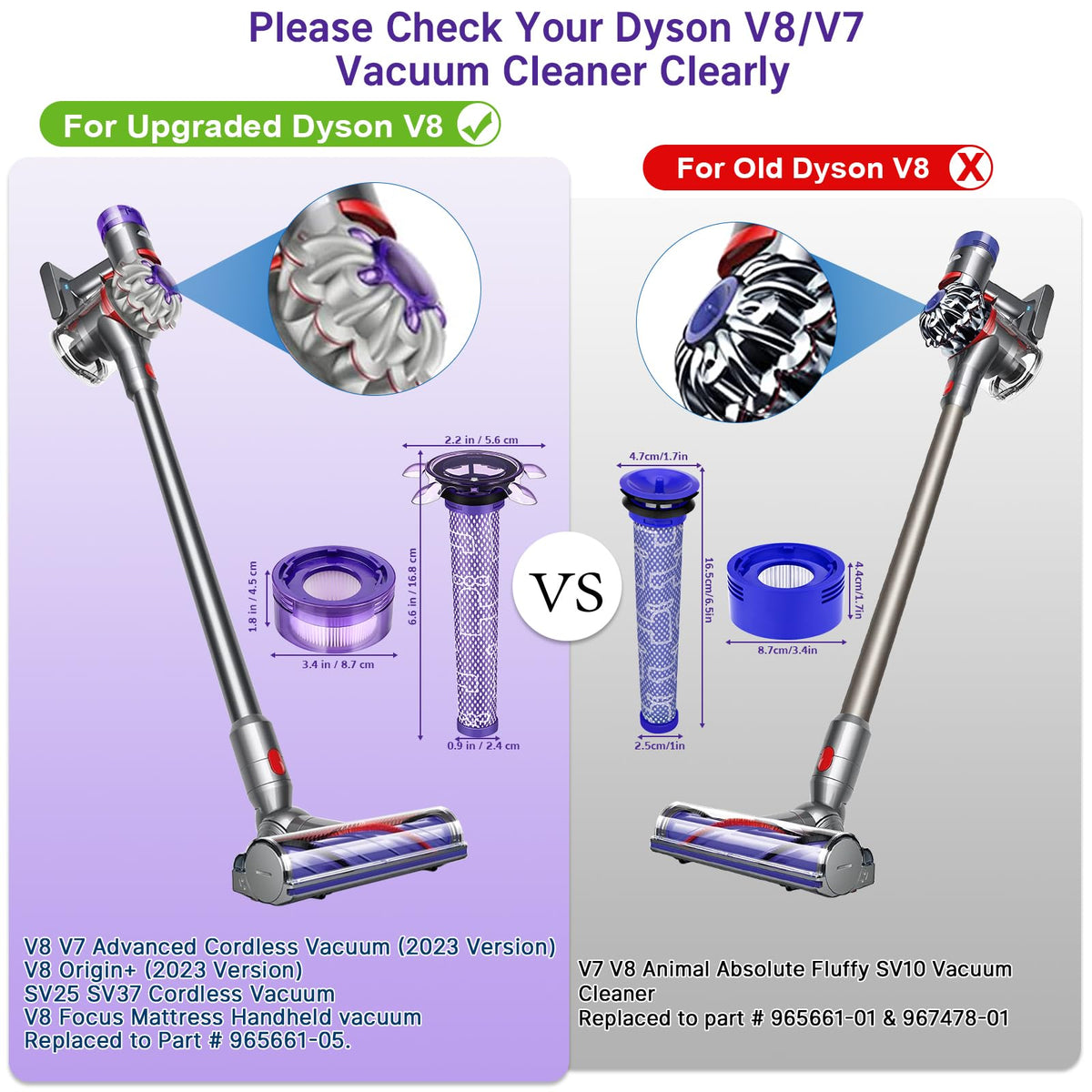 Upgraded V8 Filter for Dyson V8 V7 New Version SV25 SV37 V8 Animal Extra