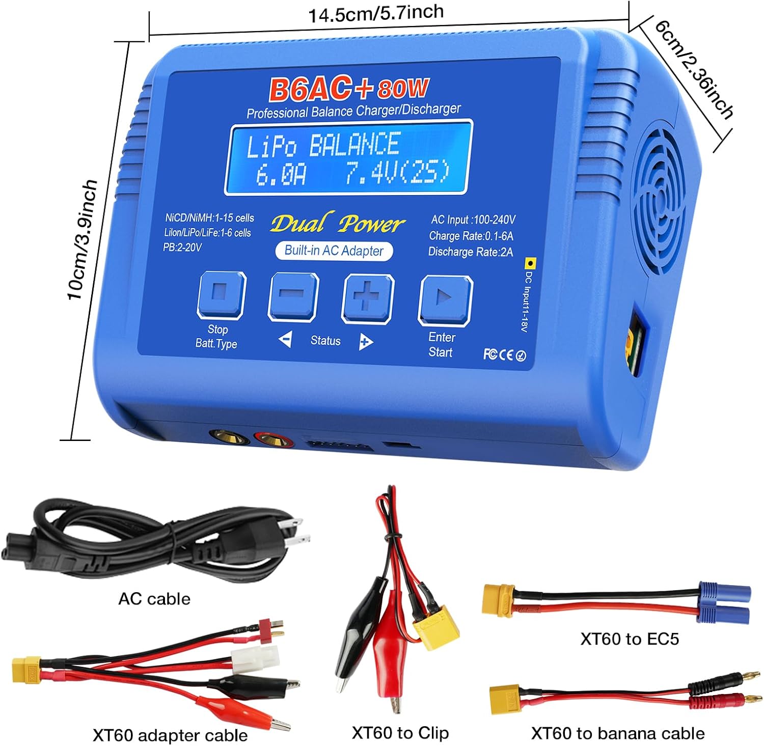 LiPo Charger 80W 6A Fast Balance Battery Chargers for RC Car Boat Drone | Smart Digital Battery Pack Charger