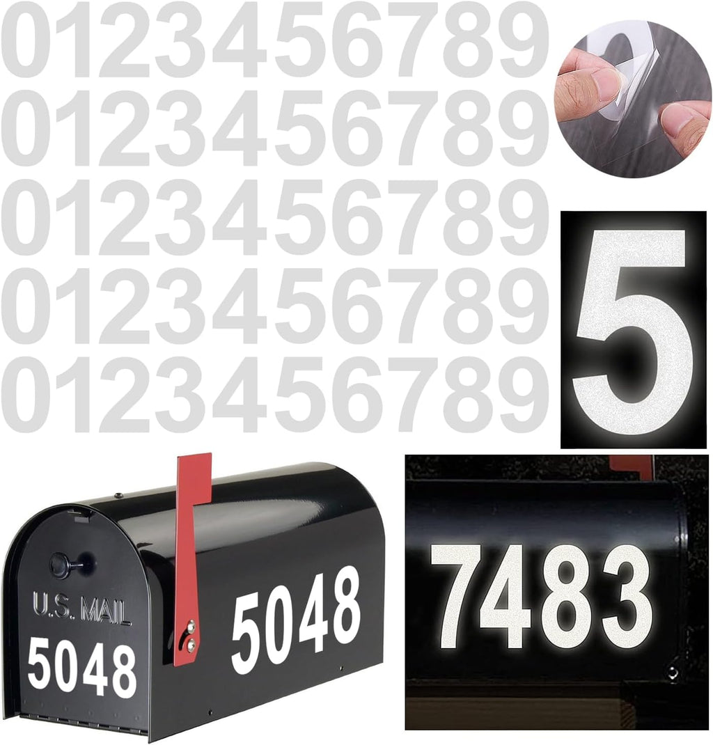 Reflective Mailbox Numbers Sticker Decal Waterproof Number Self Adhesive | 5 Sets (4" x 5 sets) Die Cut Classic Style
