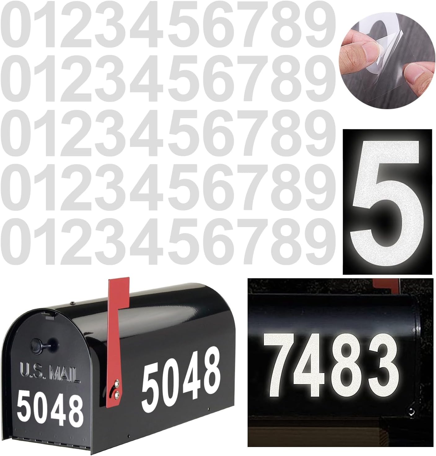 Reflective Mailbox Numbers Sticker Decal Waterproof Number Self Adhesive | 5 Sets (4" x 5 sets) Die Cut Classic Style
