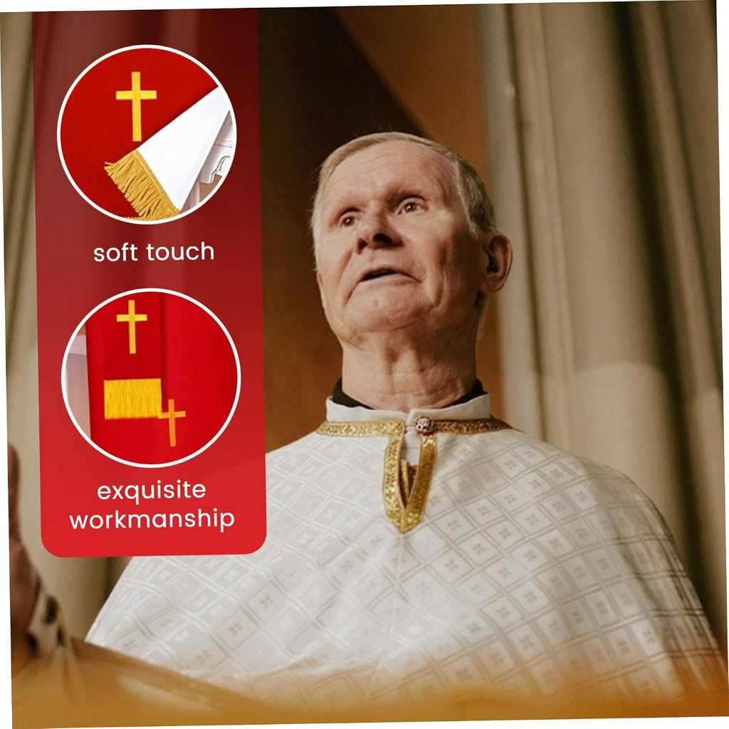 Set of 3 Reversible Church Parament Includes Red Table Runner, Bookmark and Pulpit Scarf with Gold Cross, Communion