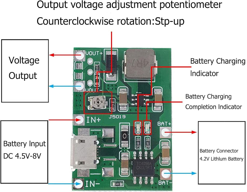 6 Pcs Battery Charger Module USB TP4056 3.7V 4.2V to 9V 5V 2A Charge Discharge Integrated Step Up Module,18650 Lithium Li-ion Battery Charger Module