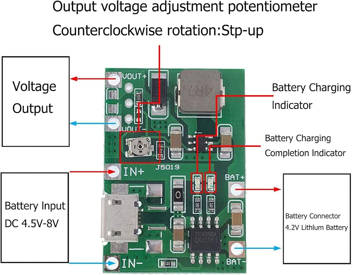6 Pcs Battery Charger Module USB TP4056 3.7V 4.2V to 9V 5V 2A Charge Discharge Integrated Step Up Module,18650 Lithium Li-ion Battery Charger Module