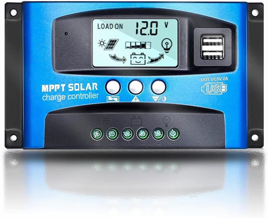 EpRec MPPT 100A 12V/24V Auto Focus Tracking Solar Panel Charge Controller Regulator with Dual USB Port,LCD Display