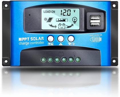 EpRec MPPT 100A 12V/24V Auto Focus Tracking Solar Panel Charge Controller Regulator with Dual USB Port,LCD Display