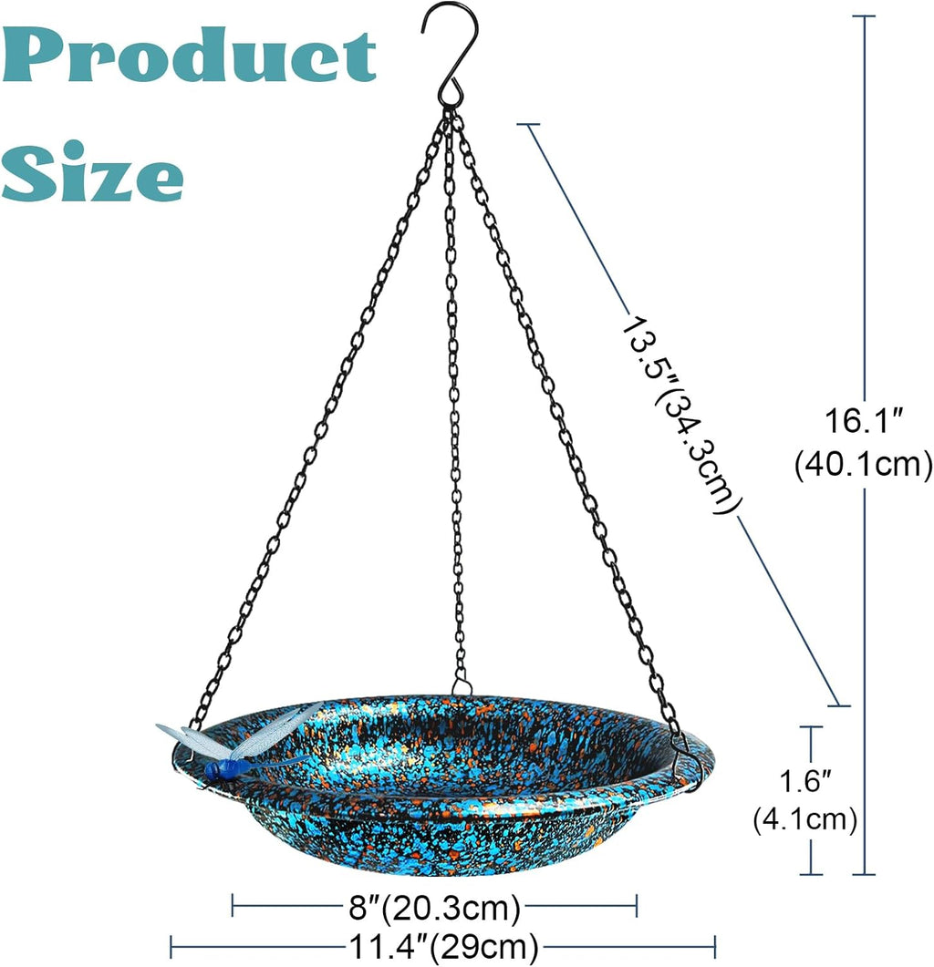 Hanging Bird Bath for Outside 11.4 inch Birdbath Bowl with Rust-Proof Black Chains Hooks Metal Hanging Window Bird