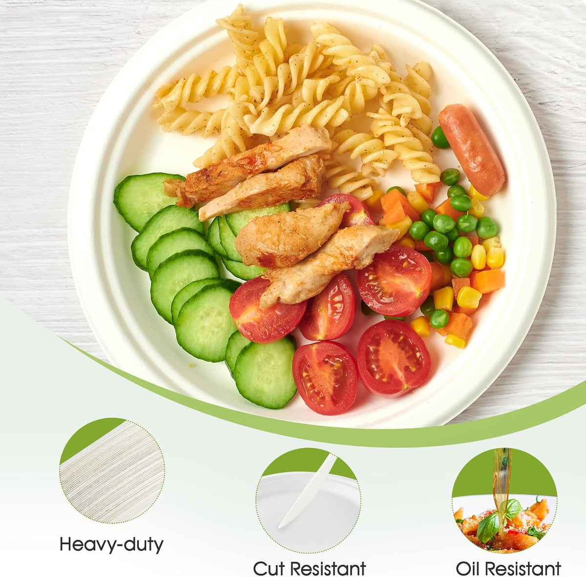 9 in 150 Pack White Compostable Disposable Paper Plates for Party