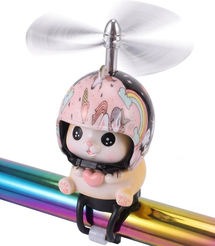 Cat Bike Bell Accessories, Resin Handlebars with Propeller Helmet, Mount Cat Figurine for Girls Boy, Bicycle