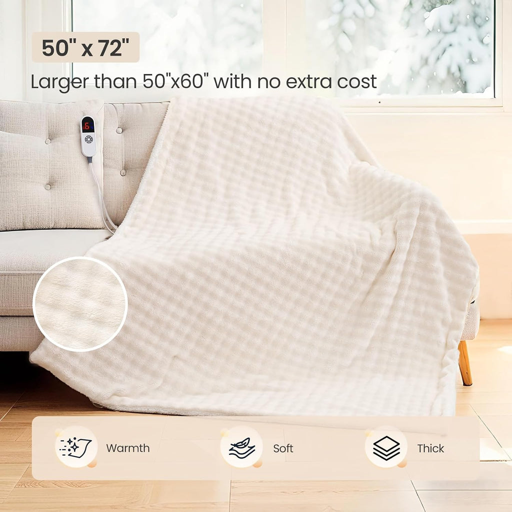 Heated Throw Blanket 50"x72", Electric Blanket with 3D Bubble-Shaped, Soft Flannel and Thickened Sherpa Fleece, 6