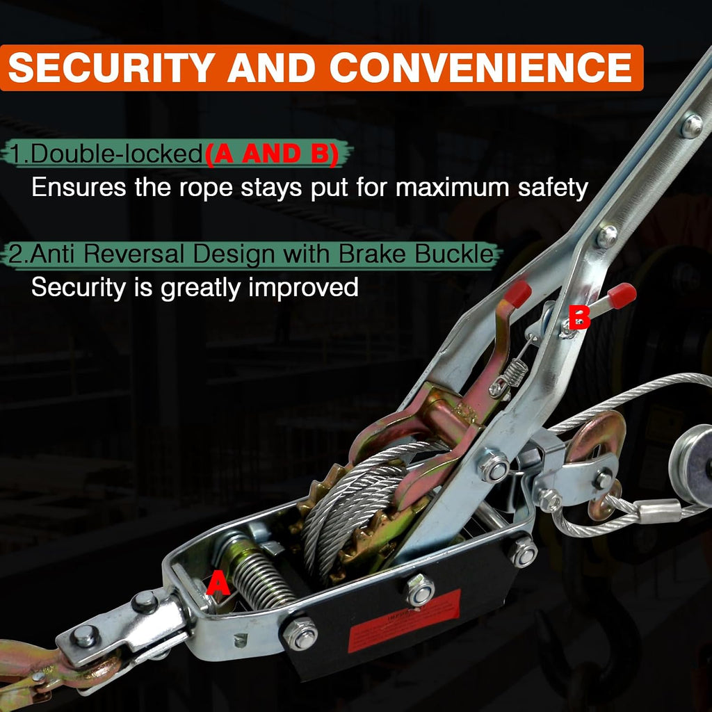 Come Along Winch,Automotive Hoist Winch Puller,5T Heavy Duty Power Cable Come Along Tool Chain Winch Ratchet Tool