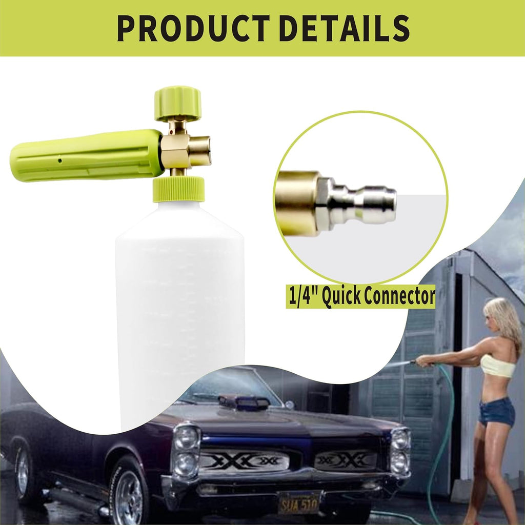 Foam Cannon 1 L Bottle Car Wash Snow Foam Lance with 1/4" Quick Connector Pressure Power Jet Washer Quick Release