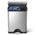 Rectangular Dual Compartment Recycling Kitchen Step Trash Can, 46 Liter, Brushed Stainless Steel