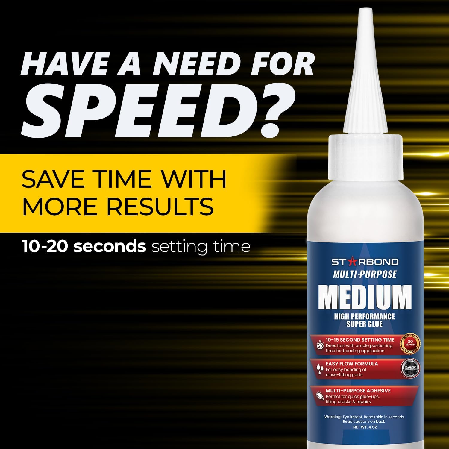 4 oz. Medium CA Glue (Premium Cyanoacrylate Super Glue) with Extra Cap and Microtips for Quick Fixes, Woodworking