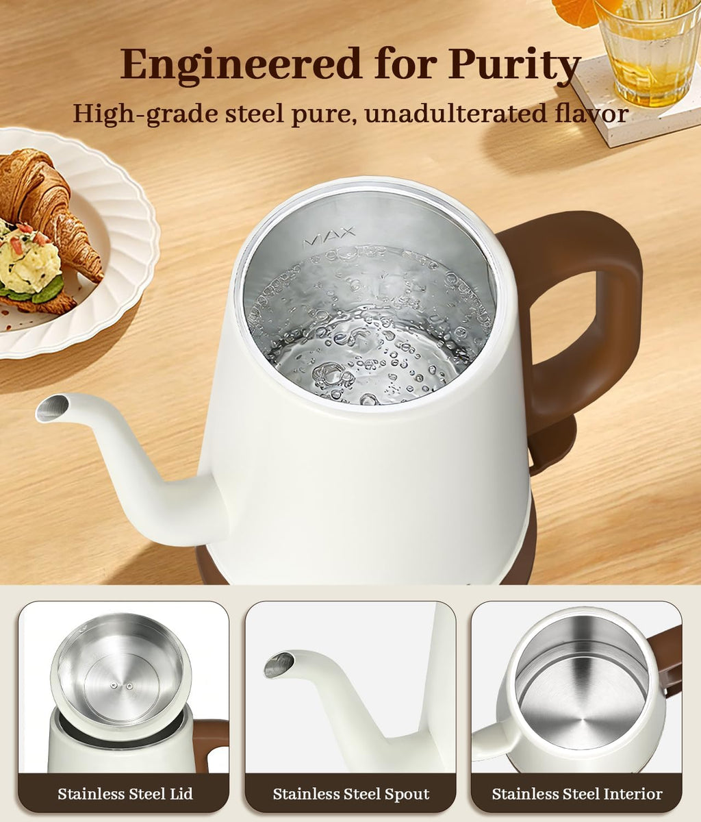 Gooseneck Electric Kettle 1L, 1000W, Pour-Over Coffee & Tea | Precise Flow Spout, 304 Stainless Steel, BPA-Free, Fast