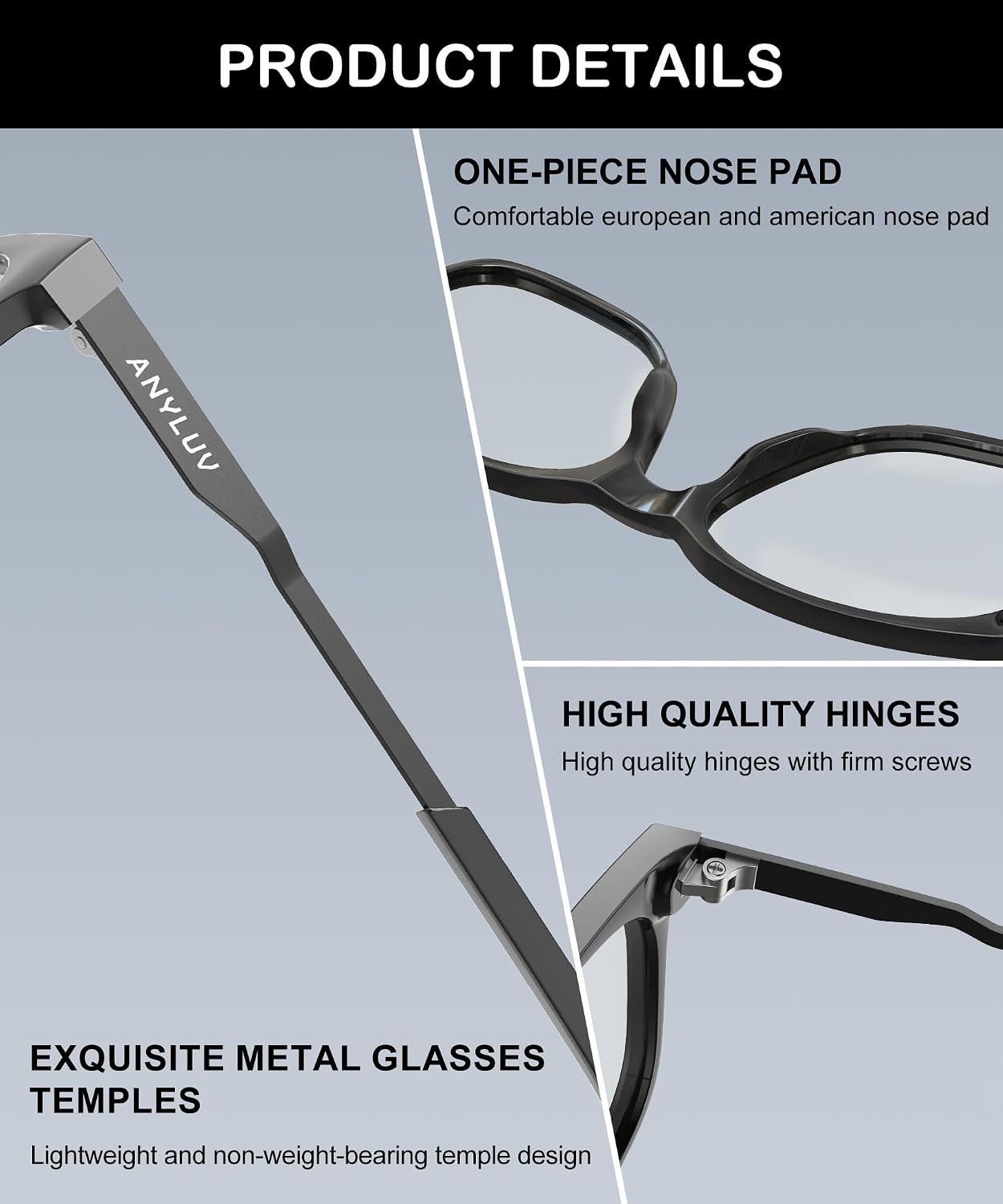 Blue Light Glasses for Men, Lightweight Computer Gaming Glasses, Stylish Anti Eyestrain Blue Light Blocking Men
