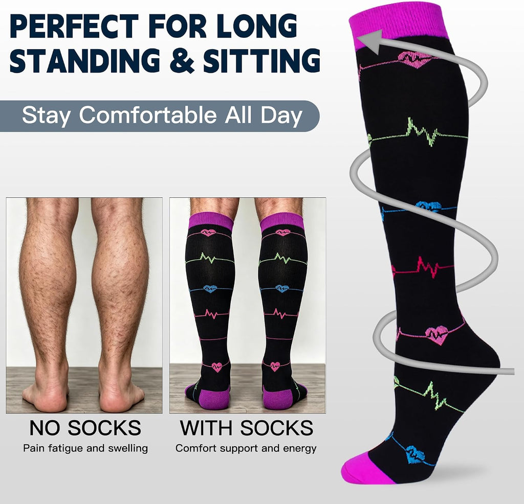 3 Pairs Compression Socks for Women Men 20-30mmhg Knee High Stocking for Sports Running Travel Nurses