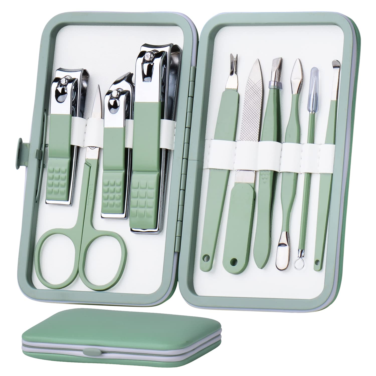 Manicure Set 10 in 1 Stainless Steel, Nail Clippers Scissors Pedicure Tools Kit - Portable Travel Grooming Kit for
