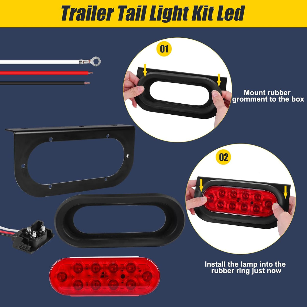6" Oval LED Trailer Lights Kit with Mounting Bracket