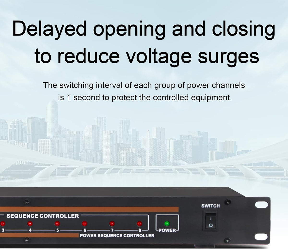 8 Outlet Power Conditioner 10 Amp 2200w with Precise Digital Real-Time Voltage Display Rack Mount Power Sequencer