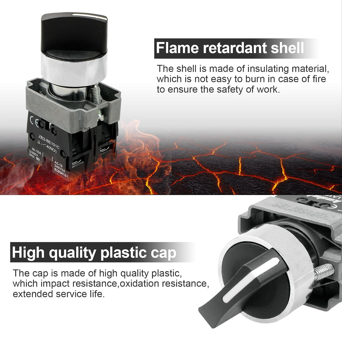 2-Pack Black 3-Position Metal Head Selector Switches, 2NO