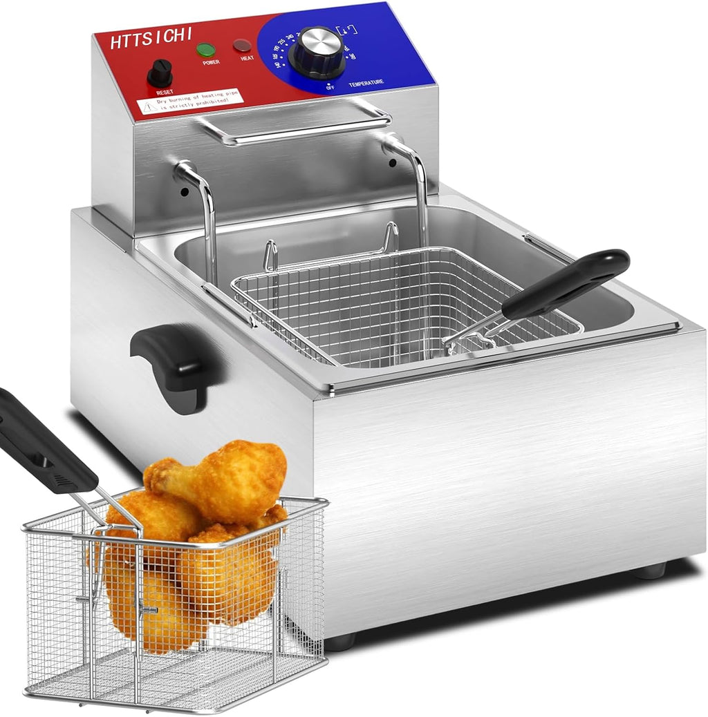 Commercial Deep Fryer - 12 L Electric Deep Fryer with 6 L Basket, Commercial Deep Fryer with Basket, Stainless Steel