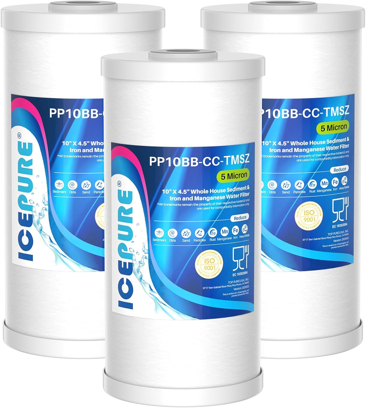 5 Micron 10" x 4.5" Whole House Sediment and Iron Manganese Resin Water Filter Compatible with GE FXHTC, GXWH40L