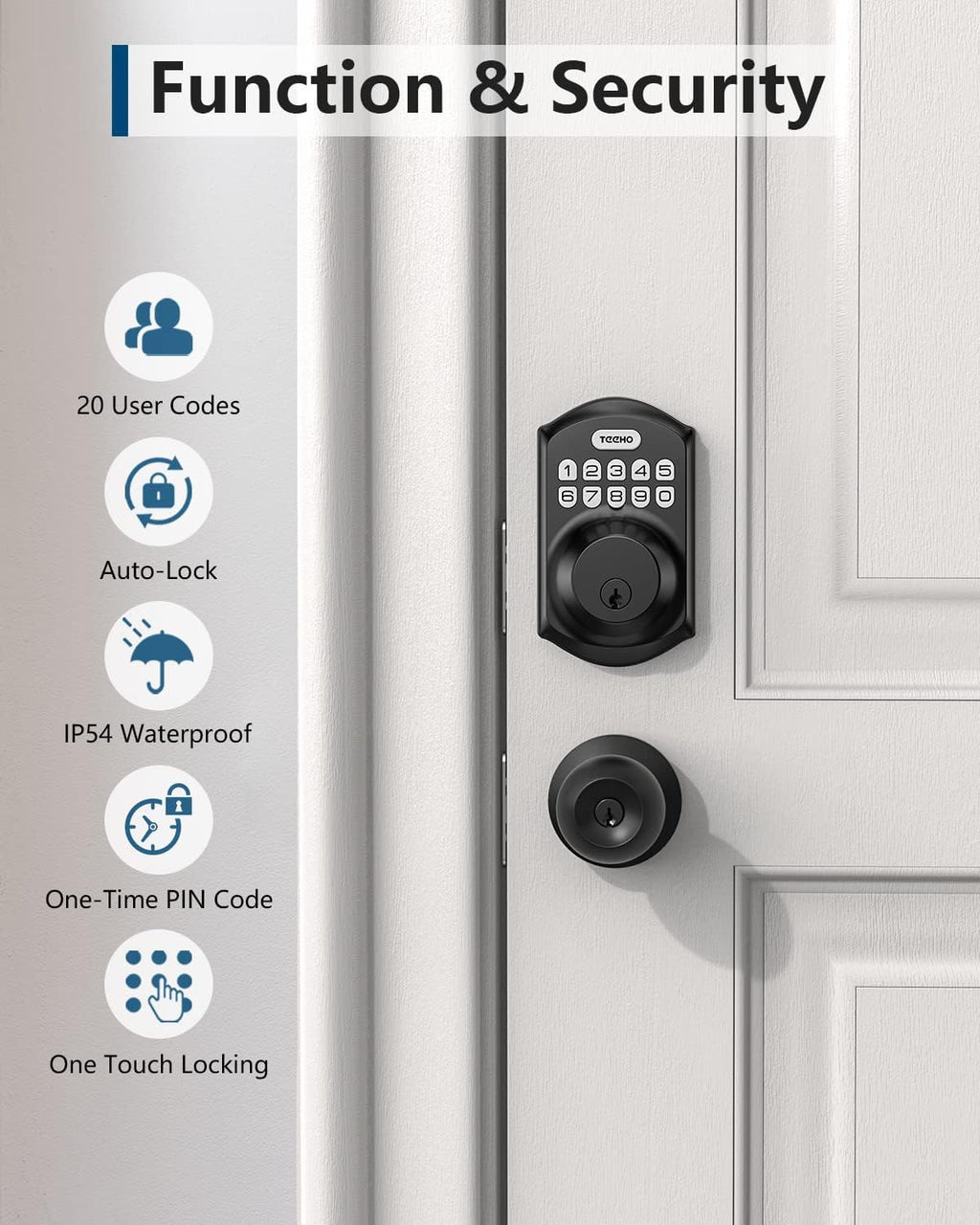 TE001 Keyless Entry Door Lock with Keypad - Smart Deadbolt Lock for Front Door with 2 Keys - Auto Lock - Easy